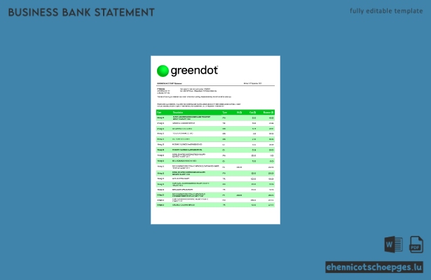 Beispiel-Kontoauszug des Geschäftsgirokontos der Green Dot Bank (Word- und PDF-Datei)